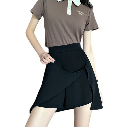 Casual Semi-Skirt Thin Size Opening Season Trend A-Line Black Short Skirt Women Summer Anti-Stray Light High-Waist Slimming