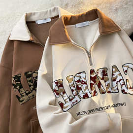 美式国潮polo衫卫衣女秋冬宽松ins慵懒风bf加绒加厚港味chic外套