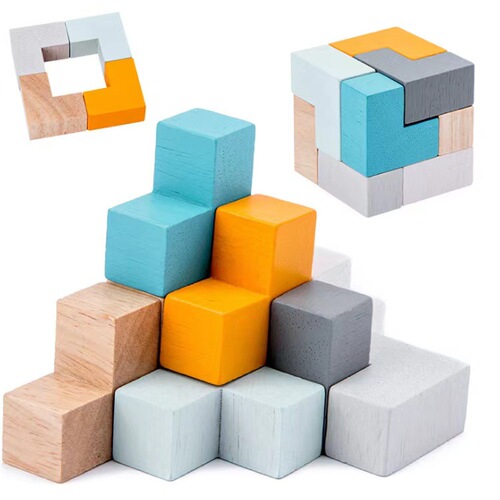 Children's educational travel iron box wooden top jigsaw puzzle domino toy early education cognitive puzzle Rubik's cube building blocks