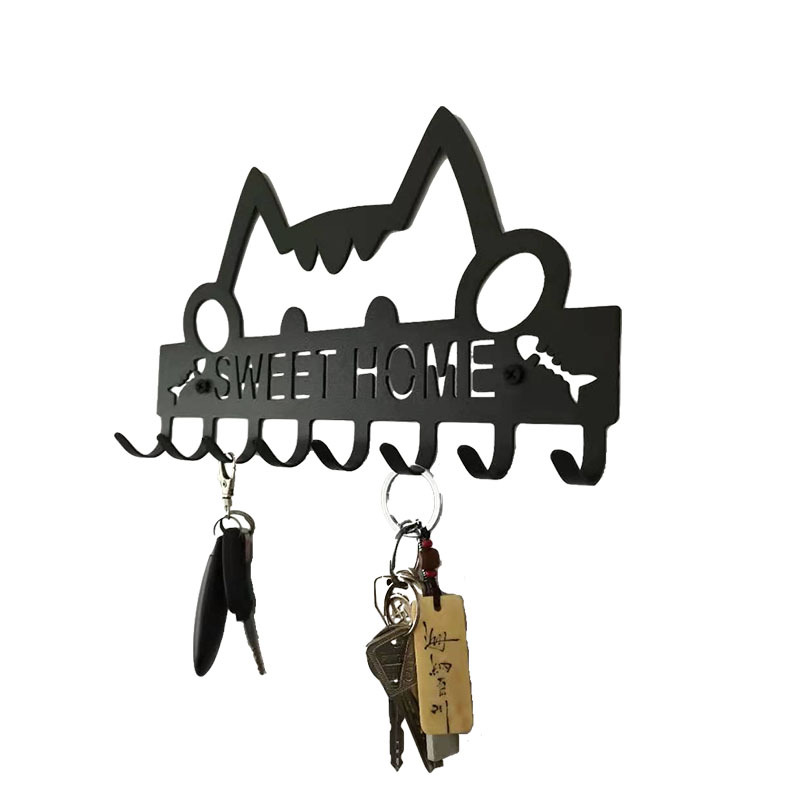 Cross-border exclusivo lindo gato metal clave gancho fila gancho pared rack de almacenamiento de la puerta caja de almacenamiento al por mayor personalizable
