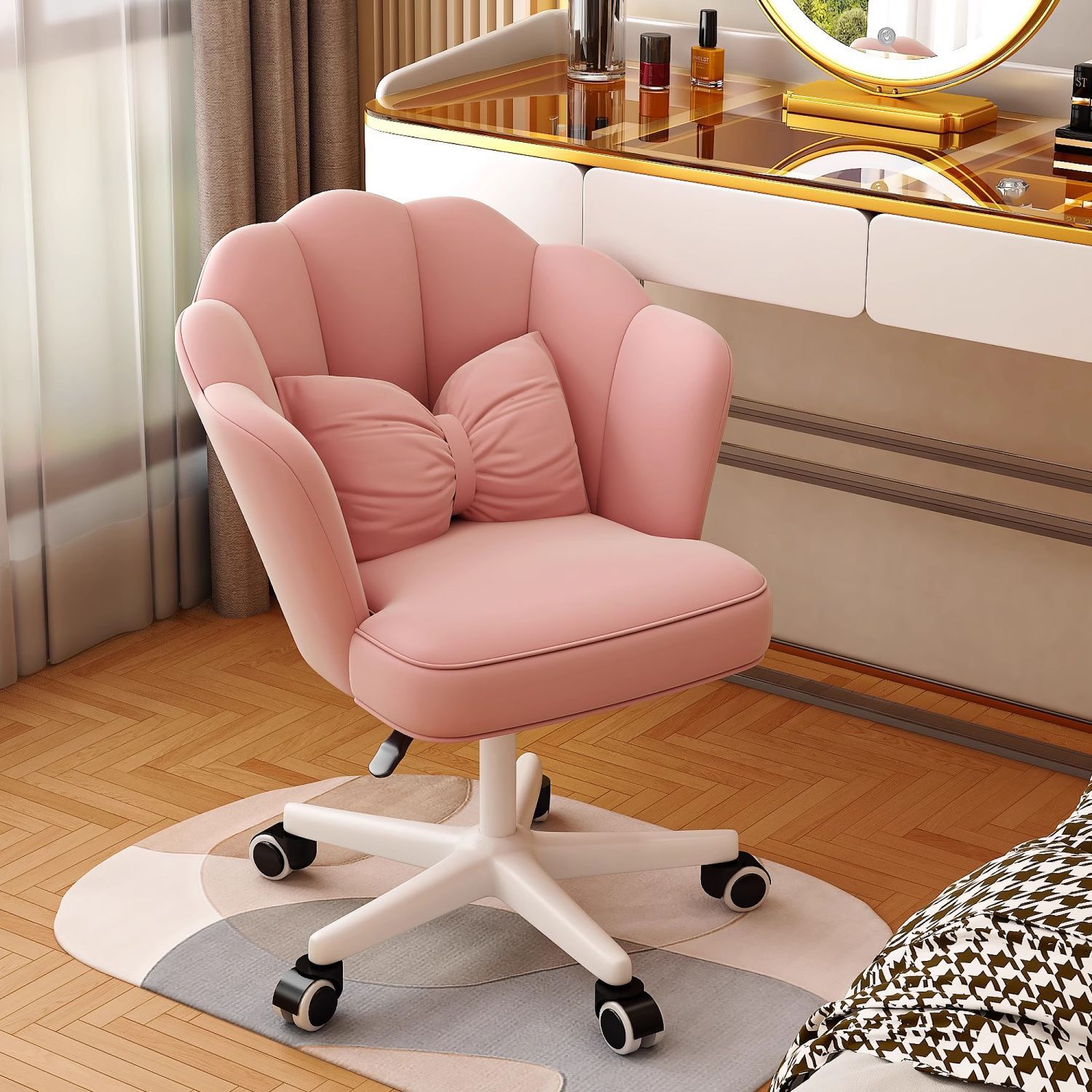 High-End Makeup Chair for Girls' Bedroom, Dressing Table Chair, Light Luxury and Comfortable Petal Chair, Internet Celebrity Manicure Backrest Swivel Chair