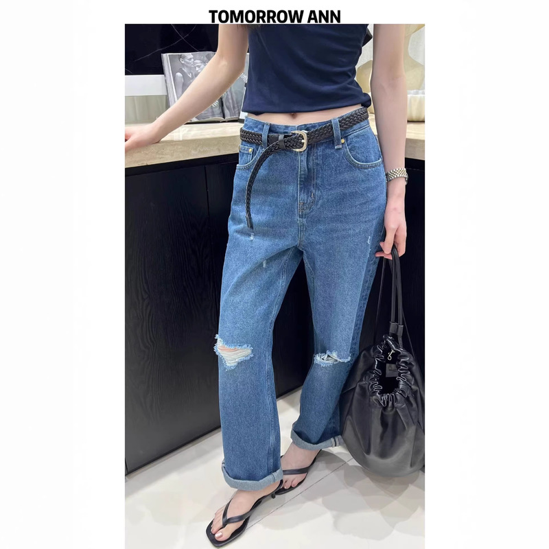 In-Stock Special Price Tomorrowann Summer Fashion Ripped Straight-Leg Jeans 11388