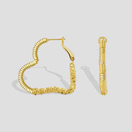 E0571 法式清新时尚简约百搭设计心形耳环铜镀真金不规则纹理耳钉