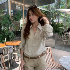 PPHOME自制~高智oni 老钱V领松弛感阔版亚麻长袖衬衫原麻防晒衬衫