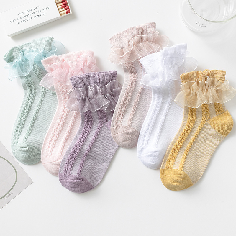 Lace Cotton Girls' Socks, Girls' Dance Practice Socks, Mid-Calf Kidsren's Socks, Spring & Fall Thin Winter Baby Socks