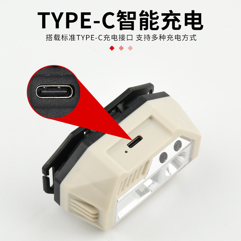 Transfronteriza mini linterna de inducción tipo-c recargable iluminación al aire libre corriendo noche pesca lámpara portátil linterna montada en la cabeza