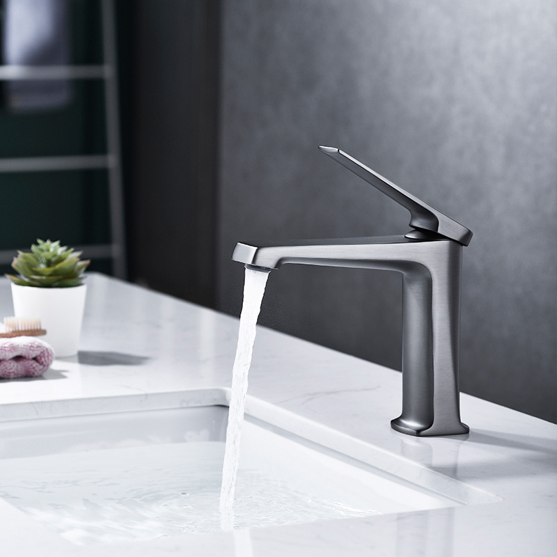 New Gray Washbasin Faucet for Hotel and Home Use, Bathroom Cabinet Hot and Cold Water Faucet