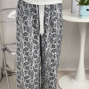 Lyocell Cotton Silk Pajama Pants for Women, Summer and Autumn Style, Wide-Leg Pants, Cotton Silk Loose Fit, Suitable for Home Wear and Can Be Worn Outside, Air-Conditioned Nine-Point Pants