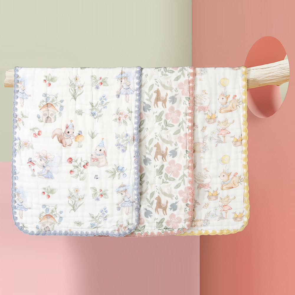 New Style Hooked Edge Gauze Square Towel, Pure Cotton, Class A, Baby Face and Bath Towel, Children's Towel, Burp Cloth, 30*50cm