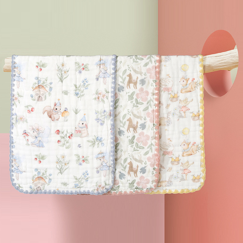 New Style Hooked Edge Gauze Square Towel, Pure Cotton, Class A, Baby Face and Bath Towel, Children's Towel, Burp Cloth, 30*50cm