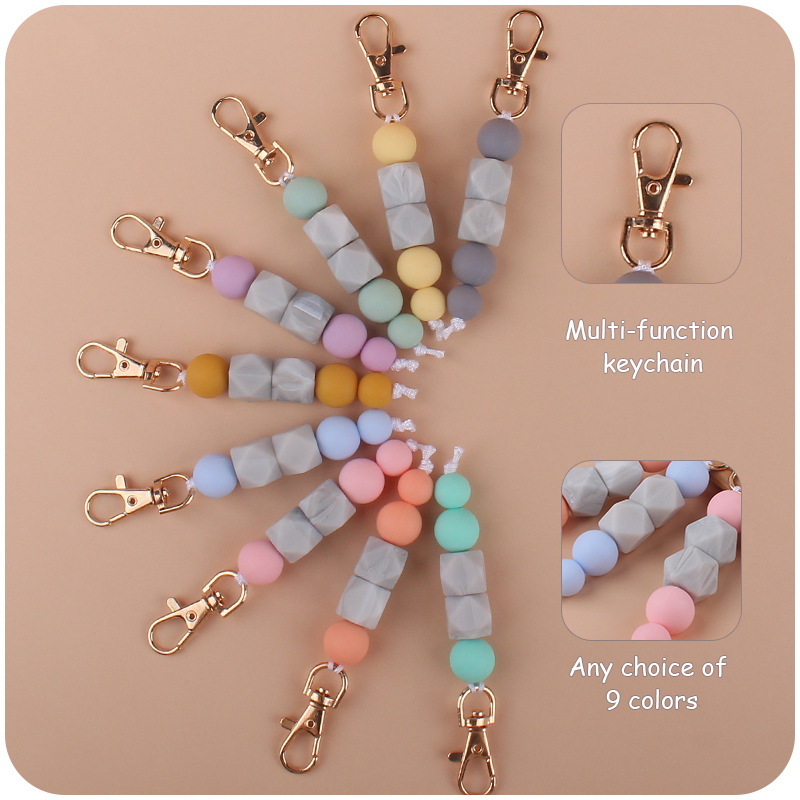 Nuevo DIY creativo llavero de oro colgante mármol octogonal cuentas de silicona llavero colgante bolsa colgante