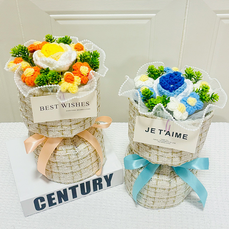 手編みブーケ バレンタインデー 教師の日 ギフト 小さな香りの石鹸ブーケ バラの毛糸ブーケ 完成品|undefined