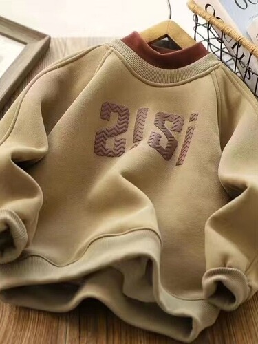 Children's unisex plush mid-layer cool Han-style letter print hoodie