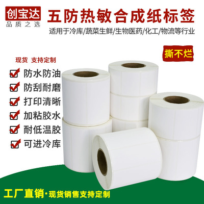Five anti- Thermal Synthetic Paper 50 60 80 100 Low temperature Self adhesive label PVC Thermal Synthetic Paper label