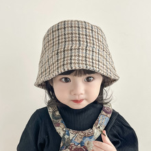 儿童帽子春秋季韩版复古百搭渔夫帽男女宝宝防风盆帽简约水桶帽