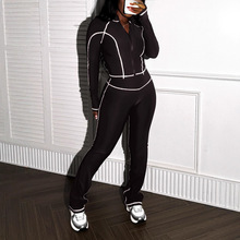 跨境欧美秋冬拉链长袖时尚运动健身女装套装瑜伽