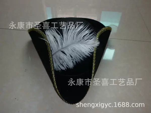 Factory wholesale triangle feather hat pirate triangle lace hat felt ostrich hair Velcro stage performance hat