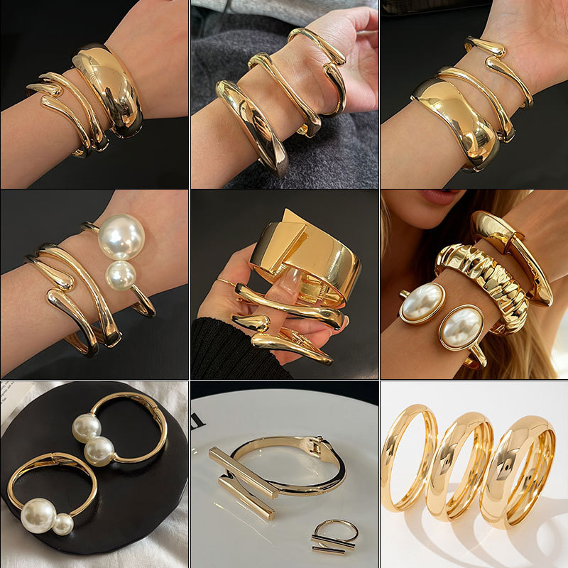 Bracelet with Unique Irregular Design, Gold Alloy Open Bangle for Women, Light Luxury Bracelet, Custom Stackable Jewelry