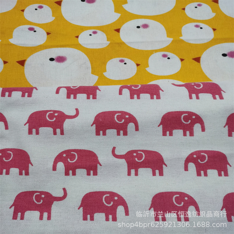 Linen fabrics Printed linen canvas 5140 printing gules Small elephant Calico Table cloth decorate curtain