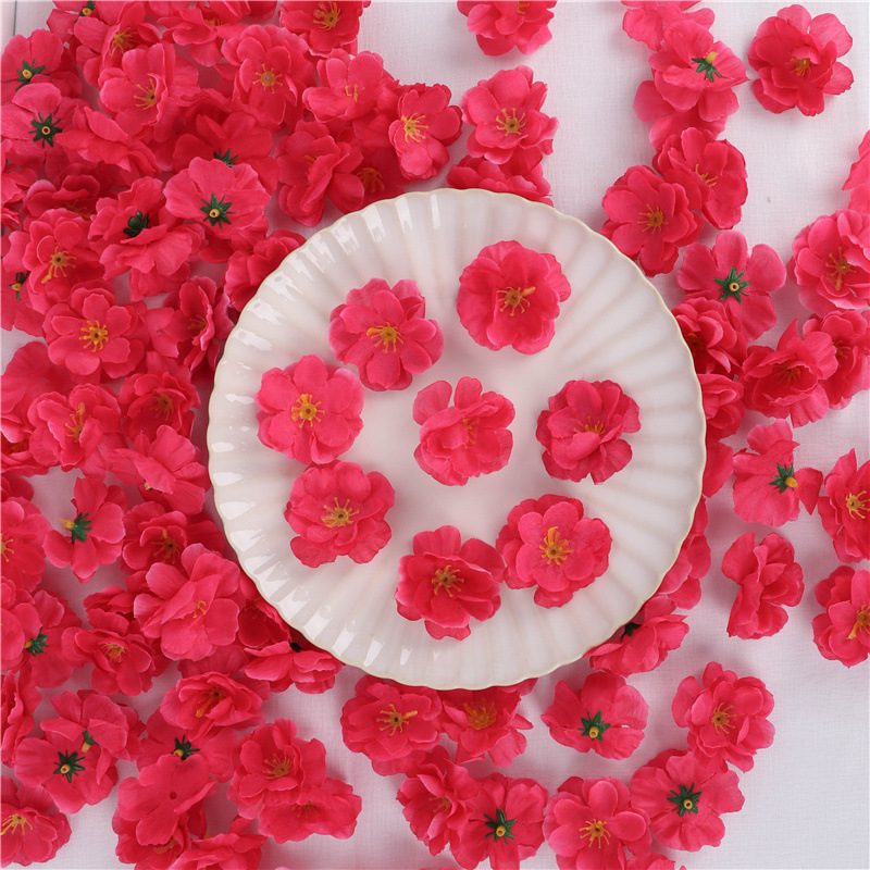 Flores artificiales, pétalos de melocotón, flores de ciruelo de seda rosa, accesorios para fotografía de bodas, tocados, artificiales_voghion.com
