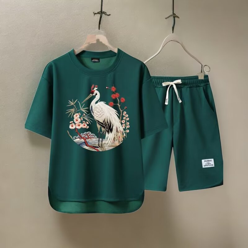 Men's Clothing 2024 Waffle Casual Summer Suit Men's Loose Teen Short sleeved T shirt Shorts Handsome Two piece Suit_maomaolike.com