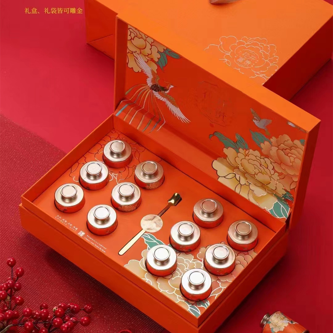 2023新款花开富贵小罐装茶叶包装盒虫草花茶通用装空盒批发