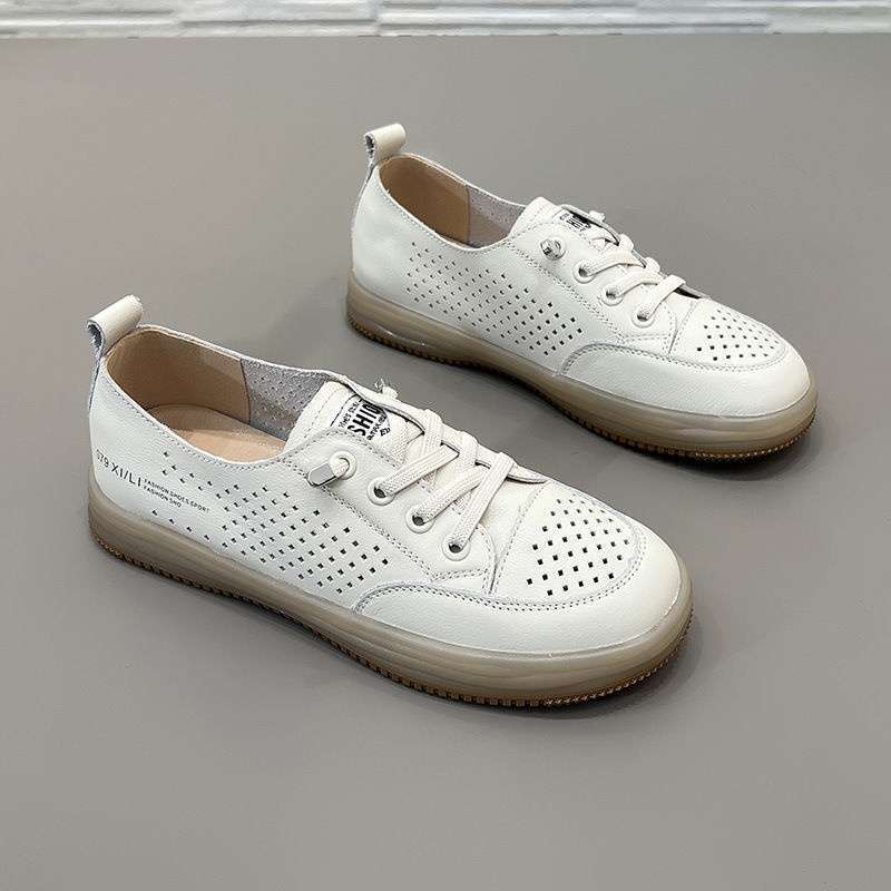 First-Layer Soft Leather White Shoes for Women 2025 Summer New Style Clogs Cut Out Casual Soft Sole Non-Slip Breathable Maternity Shoes