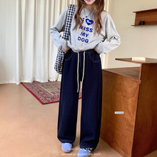 韩系慵懒松弛感牛仔弯刀裤女新品松紧高腰宽松显瘦好搭阔腿休闲裤