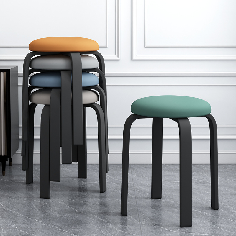 Stool Set: Lightweight, Affordable Luxury Round Stools—Stackable, Minimalist Design for Living Rooms, Soft-Seated Dining Chairs, Dining Table Stools, and Cylindrical Vanity Stools