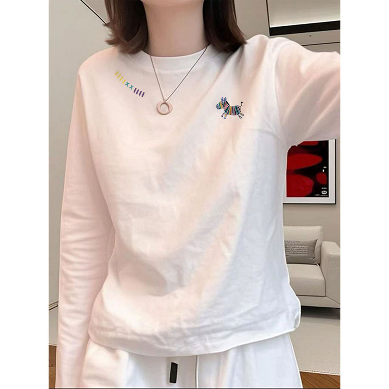 White Cotton Long-Sleeved T-Shirt for Women 2025 New Winter Velvet Inner Layering Shirt Early Autumn Chic Wear Top