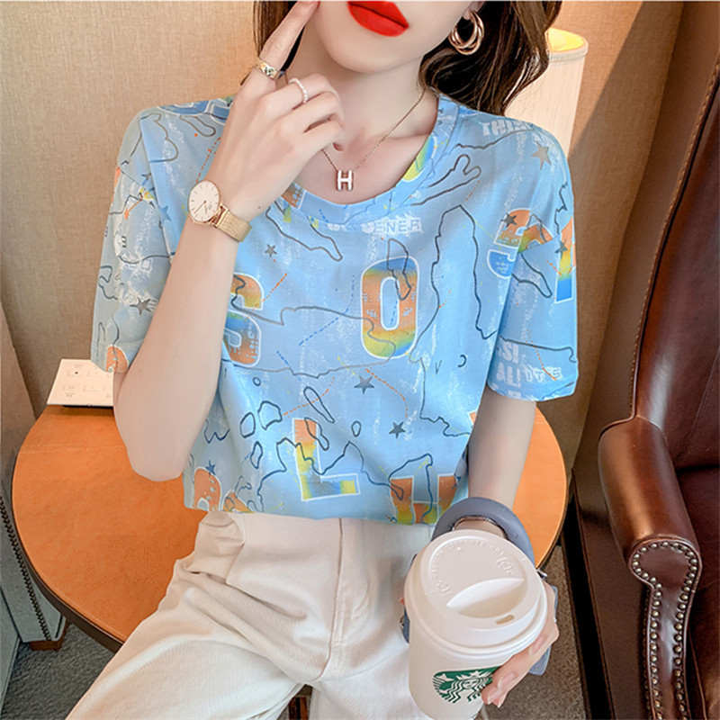 金韩2025夏季新款印花短袖字母短袖T恤女ins超火港风百搭短袖包邮