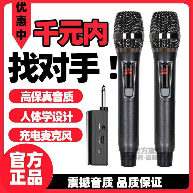 Microphone Wireless Microphone Home Charging One for Two Outdoor Audio Ktv Stage Amplifier K Singer Microphone