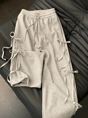 Korean Vintage Bow Belt Straight Leg Women's Early Spring Unique Design Loose Casual Wide Leg Pants