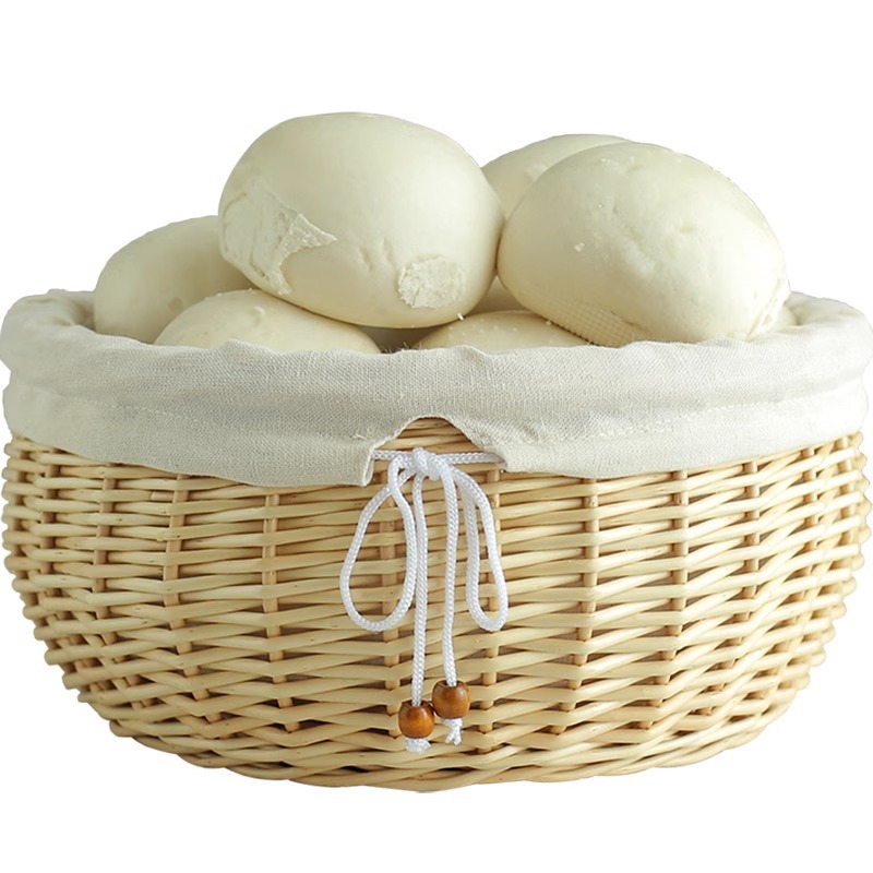 Cesta de pan al vapor tejida de sauce con cubierta, cesta de pan tejida de huevos tejida de comedor casero, marco de pan tejido circular, cesta de pan