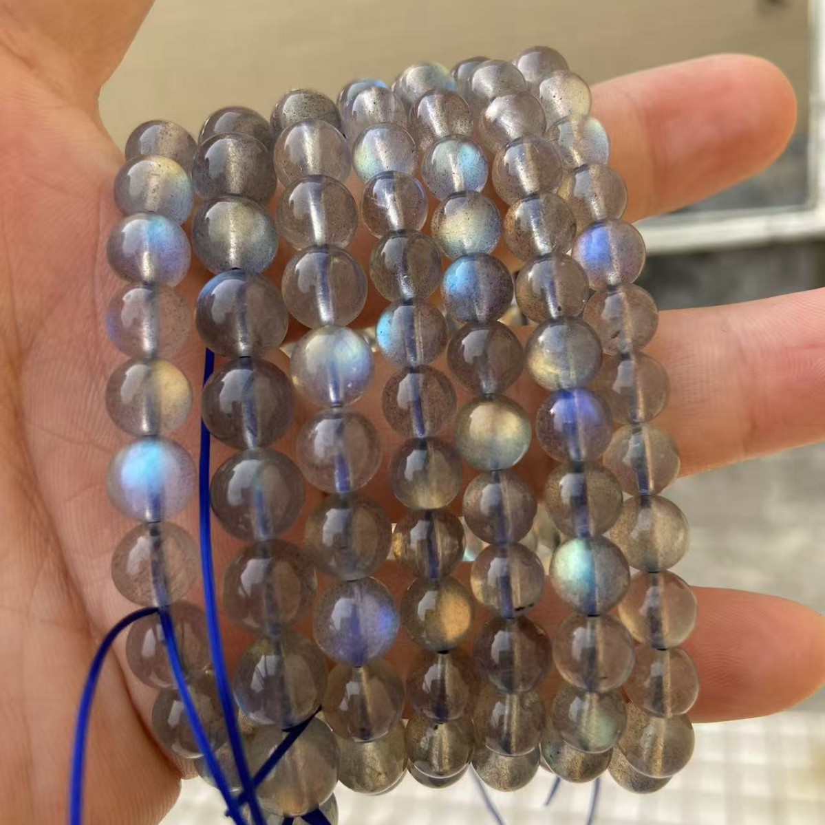 天然灰月光手链拉长石闪光石强彩色光泽晶体百搭款彩虹光灰月光