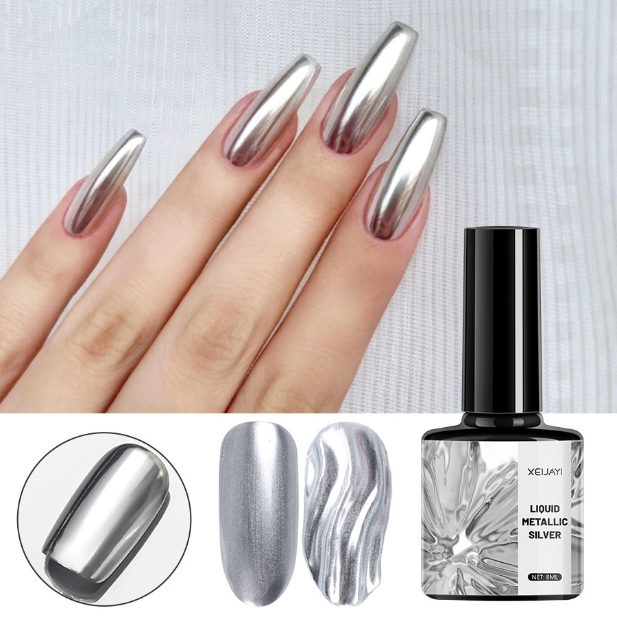 Metal brillante pintado pegamento esmalte de uñas de plata gancho de pegamento Super Flash espejo de plata transfronteriza especial FD53661028 image 3