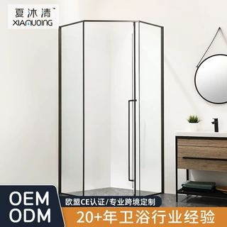 简易哑黑边框淋浴房 砖石型淋浴房 酒店民宿工程家装淋浴房屏风