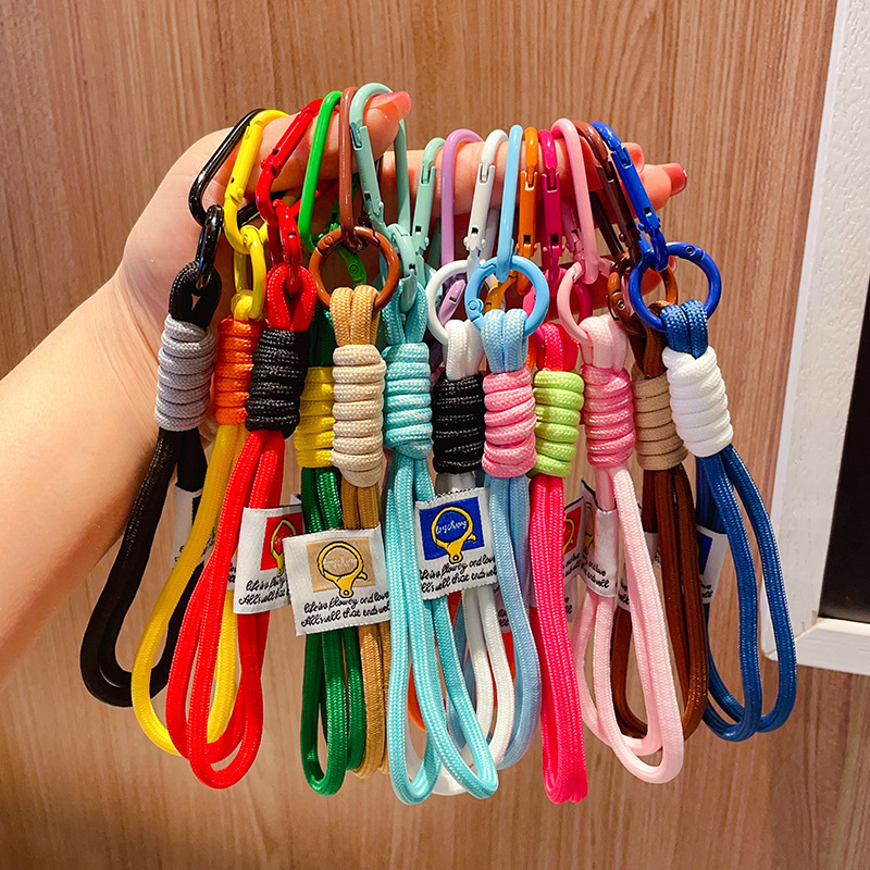 Double-Layer Nylon Braided Rope Keychain Mobile Phone Lanyard Plush Doll Key Hand Rope Bag Pendant Accessories
