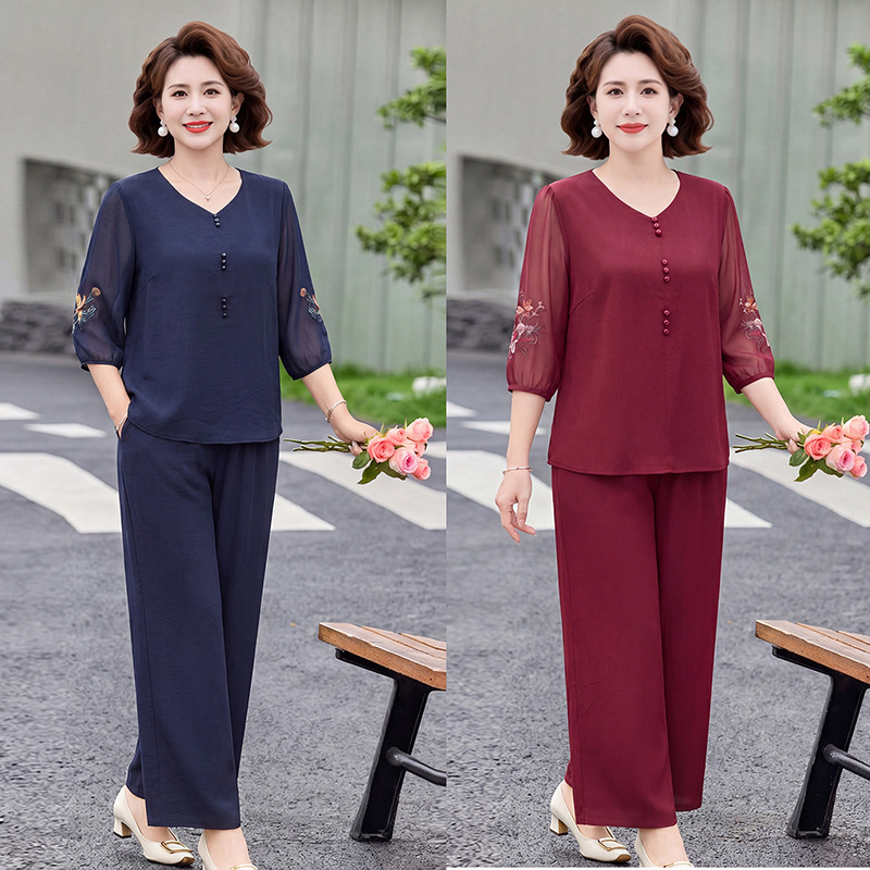 Plus-Size Elegant Mother-In-Law/Mother Wedding Banquet Pantsuit, Summer High-End Noble Lady Dress Two-Piece Set, Suitable for Everyday Wear Plus-Size Elegant Mother-In-Law/Mother Wedding Banquet Pantsuit, Summer High-End Noble Lady Dress Two-Piece Set, Suitable for Everyday Wear