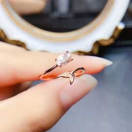 新款天然摩根石戒指S925银镶嵌主石4*6mm百搭网红爆款女饰批发