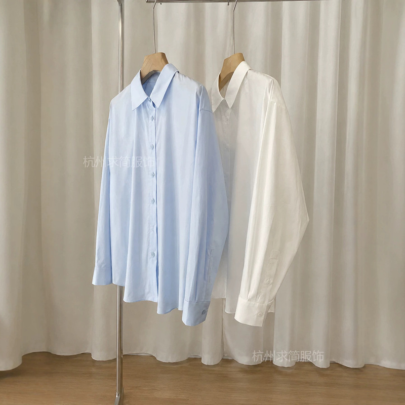 Simplicity is key! Only one batch available!! Imported poplin long-fiber Pima cotton loose-fitting collared long-sleeve shirt