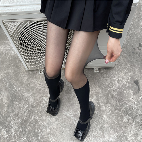 Spliced ​​black stockings for women in spring and autumn bare legs artifact fake calf socks black JK stockings summer fake thigh pantyhose