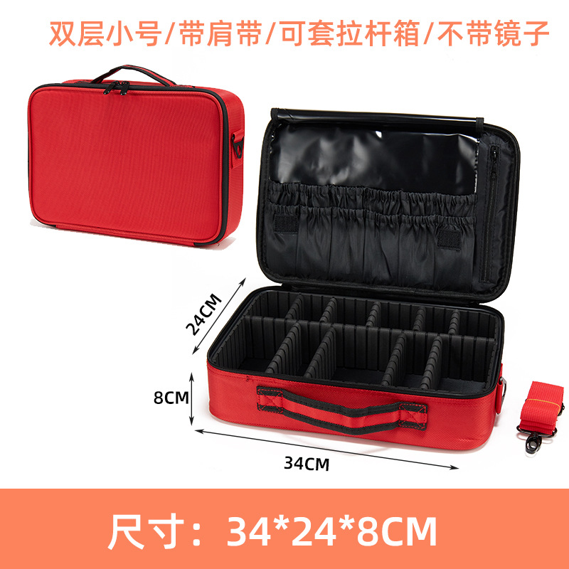 Bolsa de maquillaje portátil de gran capacidad con espejo, bolsa de almacenamiento para herramientas de tatuadores y manicuristas, bolsa con compartimentos desmontables, impermeable