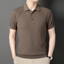 男士短袖t恤针织衫夏季韩版时尚翻领打底休闲弹力纯色桑蚕丝上衣