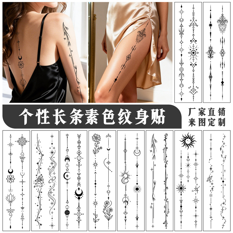 Cross-Border New Floral Tattoo Stickers with a High-End Feel, Black and White Clavicle Plain Color Chest Sexy Succubus Lower Abdomen Tattoo Stickers Cross-Border New Floral Tattoo Stickers with a High-End Feel, Black and White Clavicle Plain Color Chest Sexy Succubus Lower Abdomen Tattoo Stickers