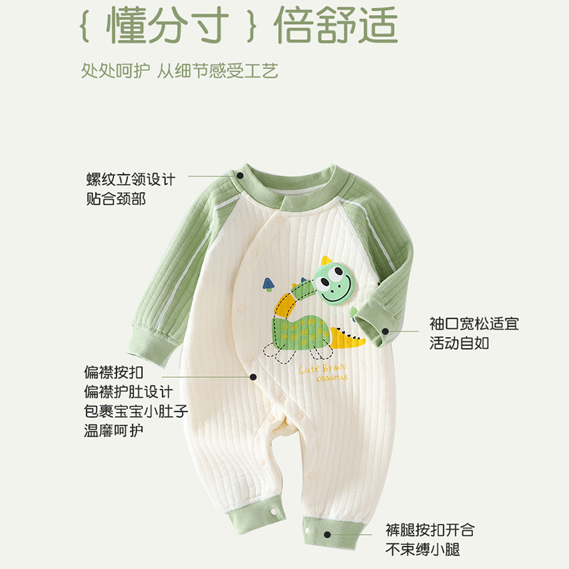 婧麒新生婴儿衣服秋冬装连体衣新款宝宝春秋季夹棉保暖长袖外出服|undefined