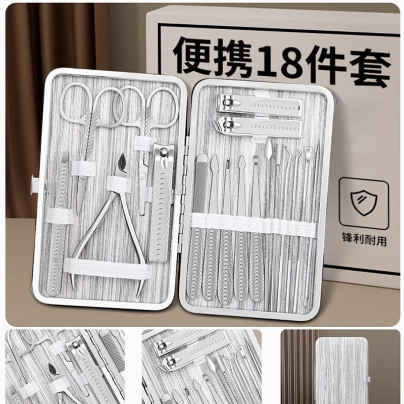 Caja completa de herramientas de pedicura inclinada, uñas, cuchilla de orejas, cortadora de uñas, conjunto de cortadoras de uñas