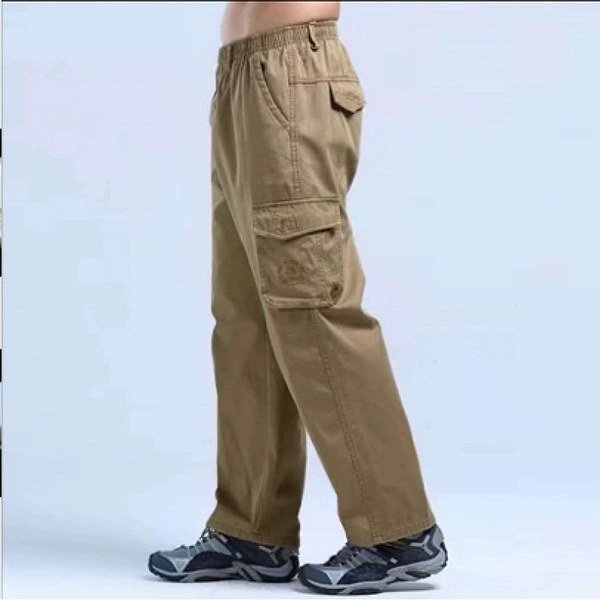 Khaki trousers, loose straight fit