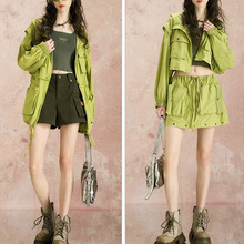 AH57可拆卸防晒服连帽工装外套纸样女装上衣服装打板裁剪