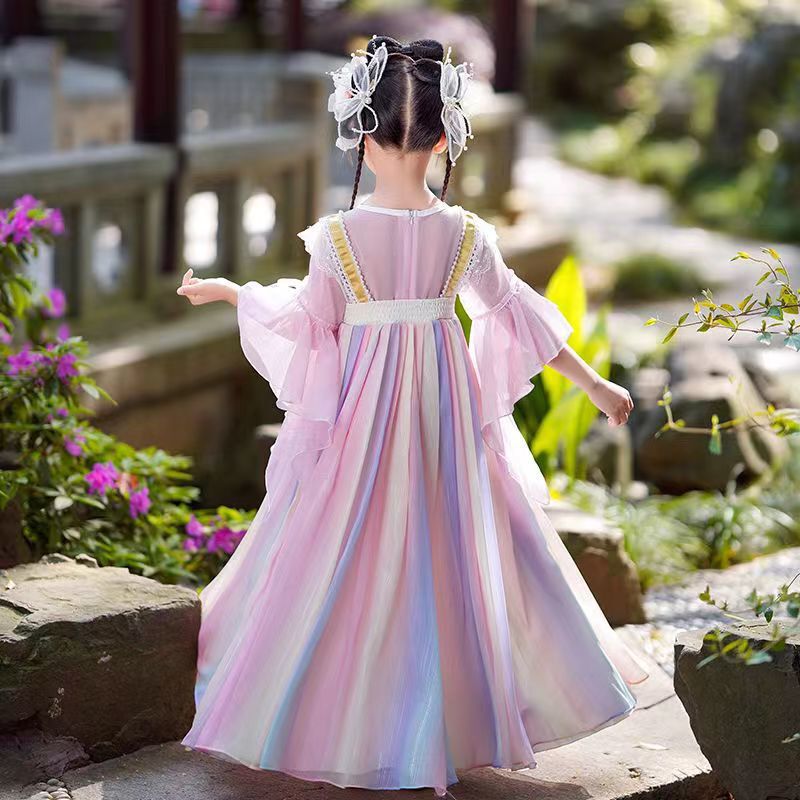 女の子の漢服夏子供の古代スタイルの薄いスカート少女妖精エレガントなドレスベビーサマースカート|undefined